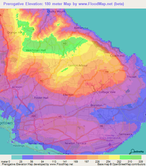 Prerogative,Barbados Elevation Map