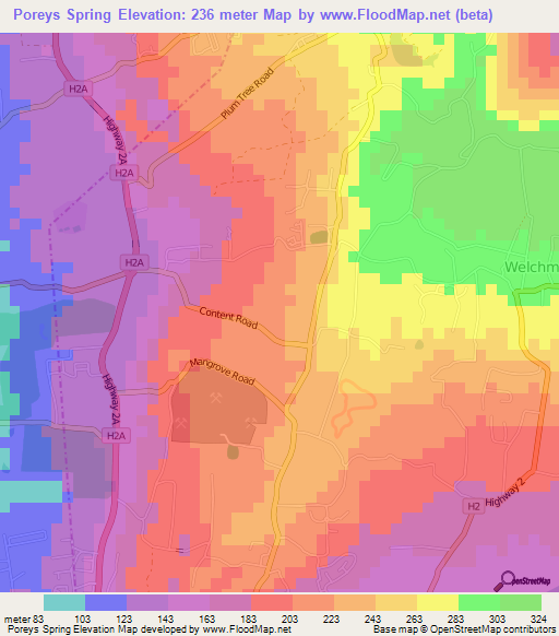 Poreys Spring,Barbados Elevation Map