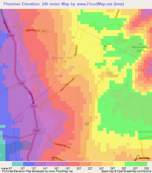 Plumtree,Barbados Elevation Map