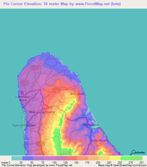 Pie Corner,Barbados Elevation Map