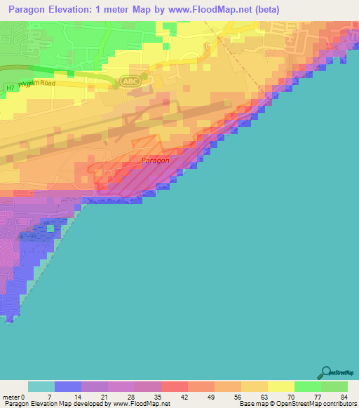 Paragon,Barbados Elevation Map