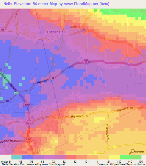 Neils,Barbados Elevation Map