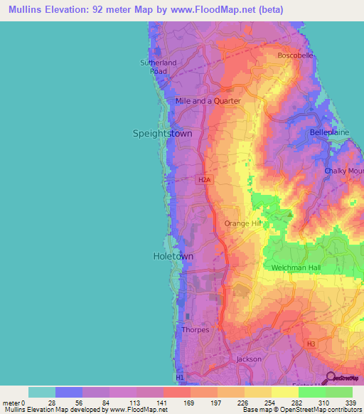 Mullins,Barbados Elevation Map