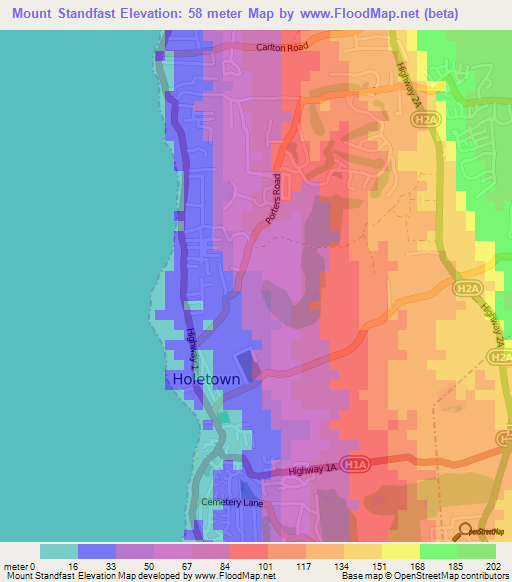 Mount Standfast,Barbados Elevation Map
