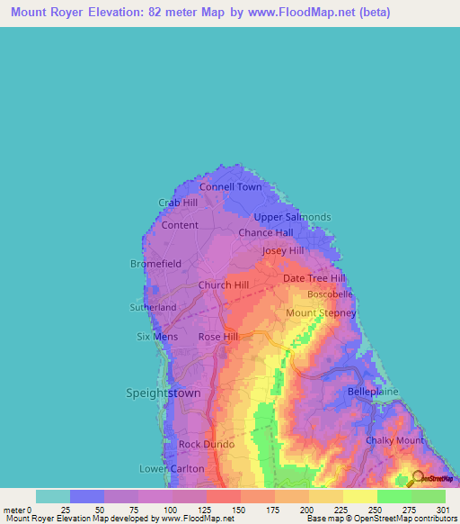 Mount Royer,Barbados Elevation Map