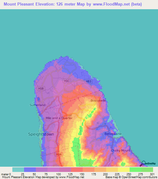 Mount Pleasant,Barbados Elevation Map