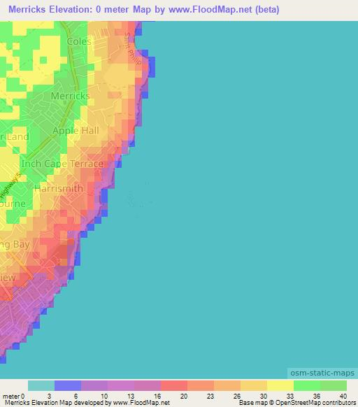 Merricks,Barbados Elevation Map