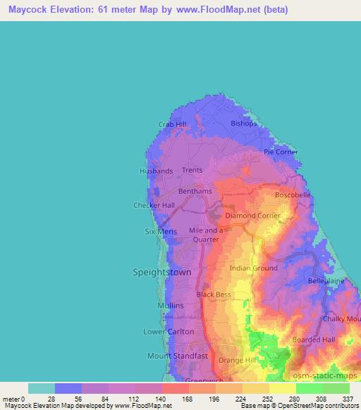 Maycock,Barbados Elevation Map