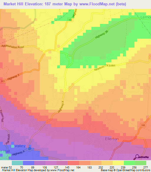 Market Hill,Barbados Elevation Map