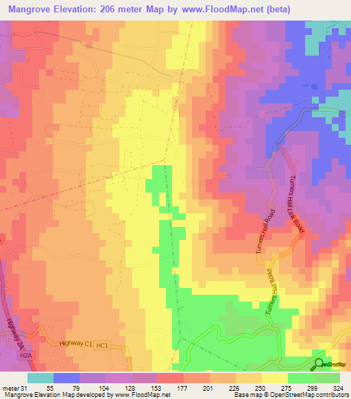 Mangrove,Barbados Elevation Map
