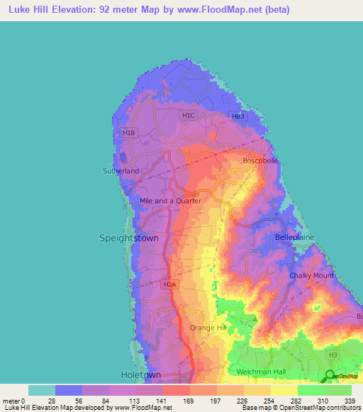Luke Hill,Barbados Elevation Map