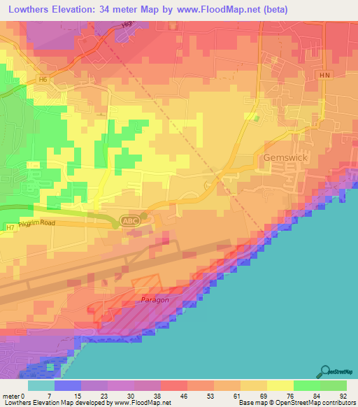 Lowthers,Barbados Elevation Map