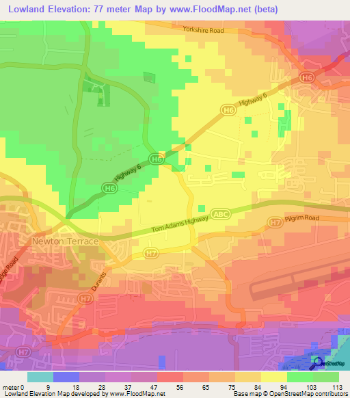 Lowland,Barbados Elevation Map
