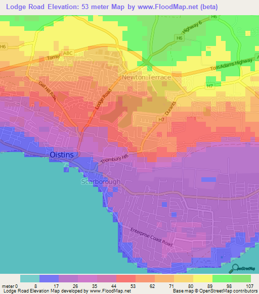 Lodge Road,Barbados Elevation Map