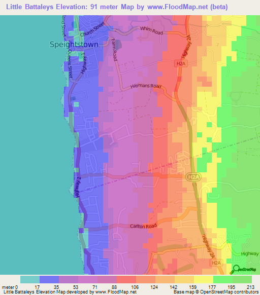 Little Battaleys,Barbados Elevation Map