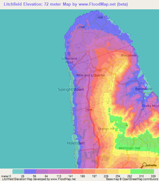 Litchfield,Barbados Elevation Map
