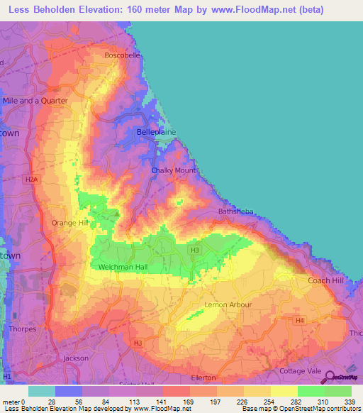 Less Beholden,Barbados Elevation Map