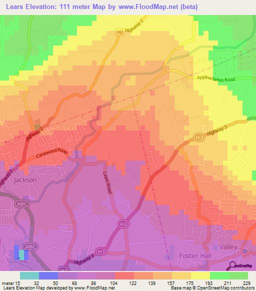 Lears,Barbados Elevation Map