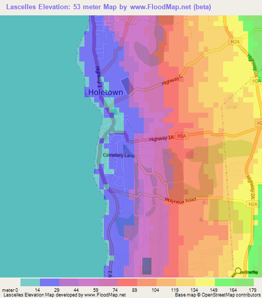 Lascelles,Barbados Elevation Map