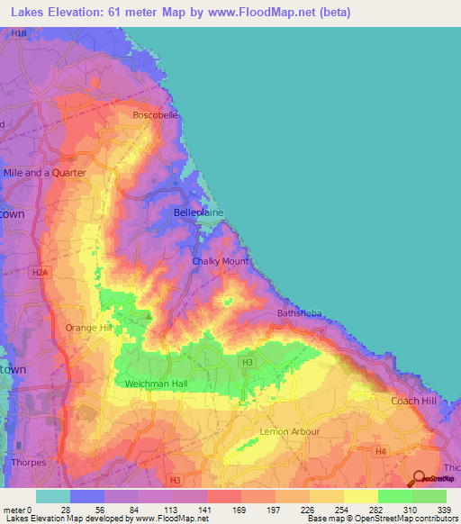 Lakes,Barbados Elevation Map