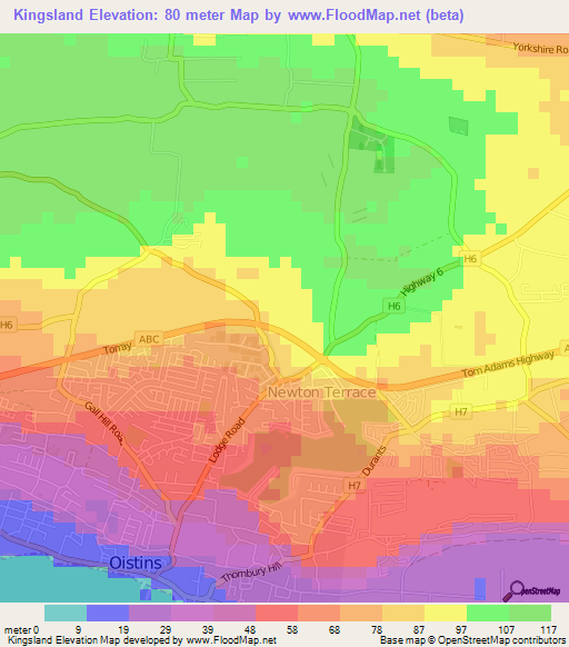 Kingsland,Barbados Elevation Map