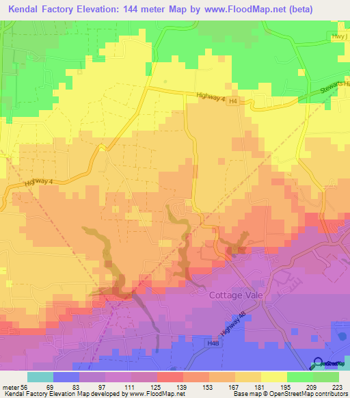 Kendal Factory,Barbados Elevation Map