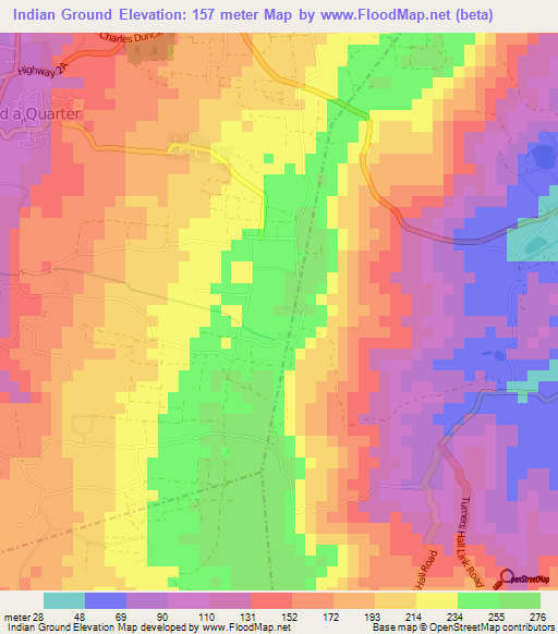 Indian Ground,Barbados Elevation Map