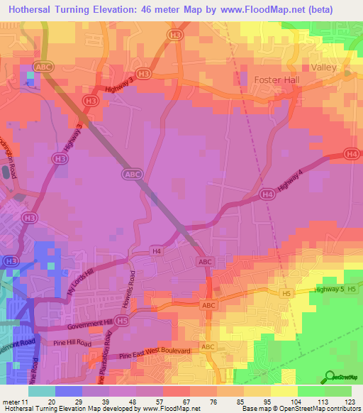 Hothersal Turning,Barbados Elevation Map