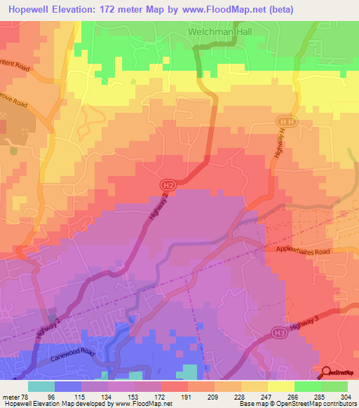 Hopewell,Barbados Elevation Map
