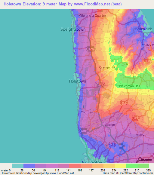 Holetown,Barbados Elevation Map