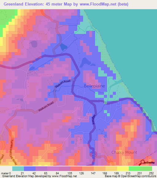 Greenland,Barbados Elevation Map