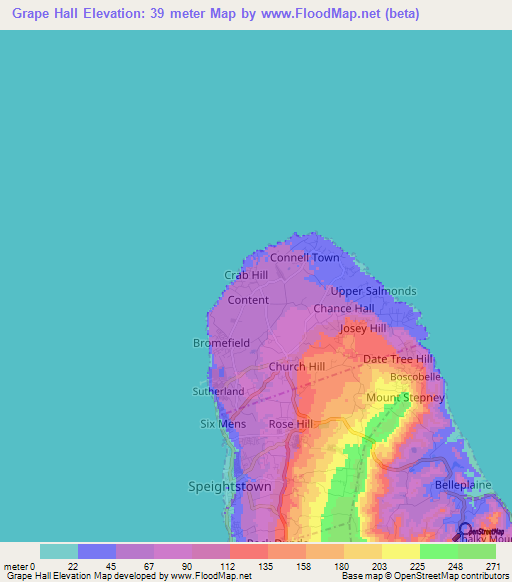 Grape Hall,Barbados Elevation Map