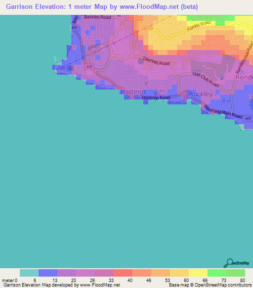 Garrison,Barbados Elevation Map