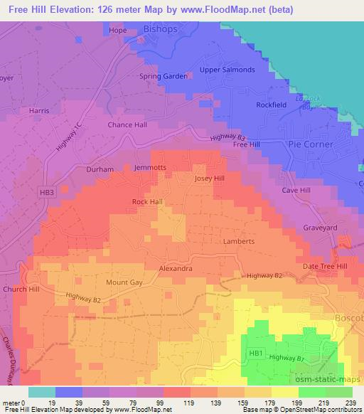 Free Hill,Barbados Elevation Map