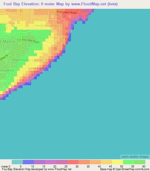 Foul Bay,Barbados Elevation Map
