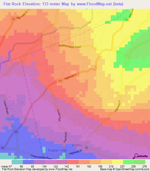 Flat Rock,Barbados Elevation Map