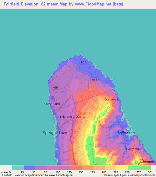 Fairfield,Barbados Elevation Map
