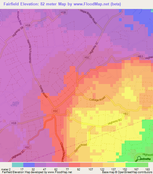 Fairfield,Barbados Elevation Map