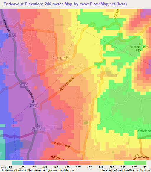 Endeavour,Barbados Elevation Map
