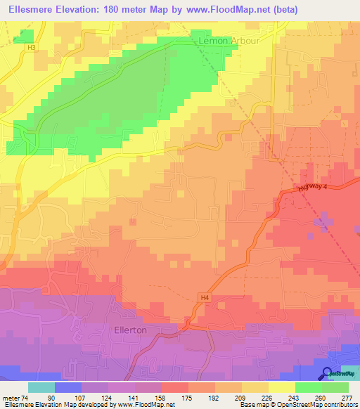 Ellesmere,Barbados Elevation Map
