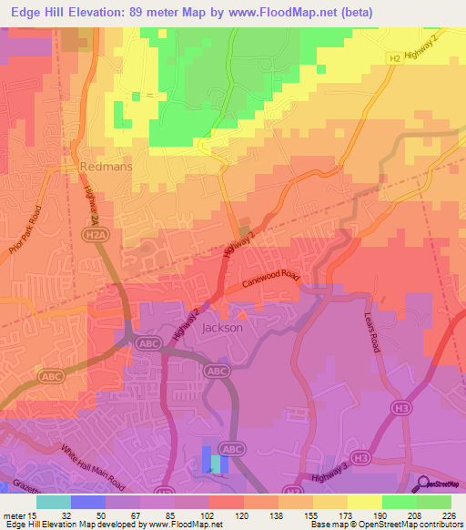 Edge Hill,Barbados Elevation Map