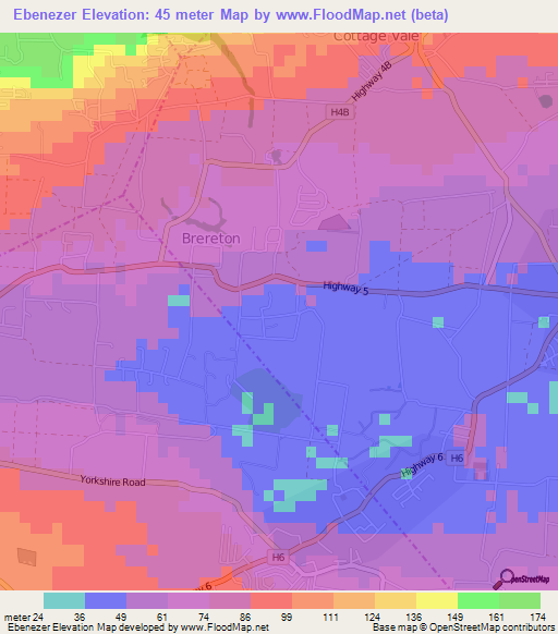 Ebenezer,Barbados Elevation Map