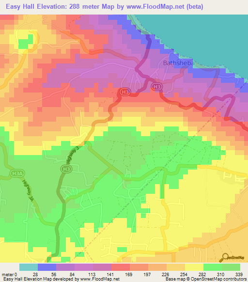 Easy Hall,Barbados Elevation Map