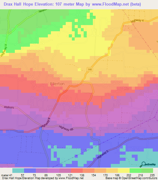Drax Hall Hope,Barbados Elevation Map