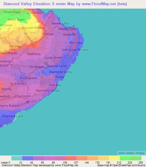 Diamond Valley,Barbados Elevation Map
