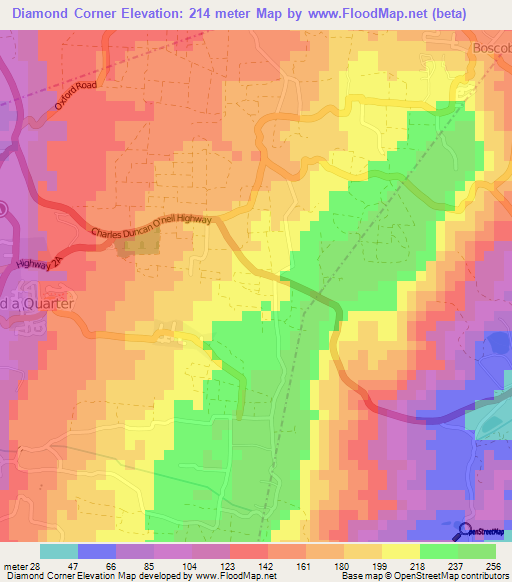 Diamond Corner,Barbados Elevation Map