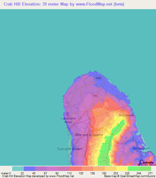 Crab Hill,Barbados Elevation Map