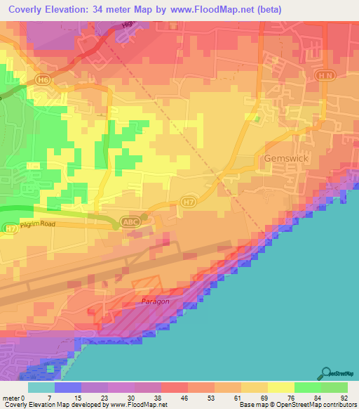 Coverly,Barbados Elevation Map