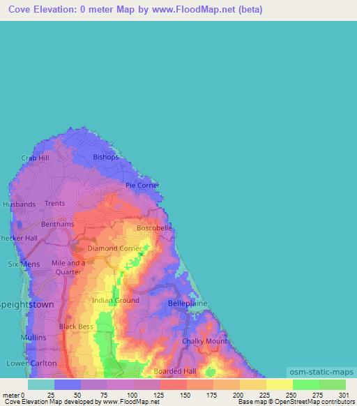 Cove,Barbados Elevation Map