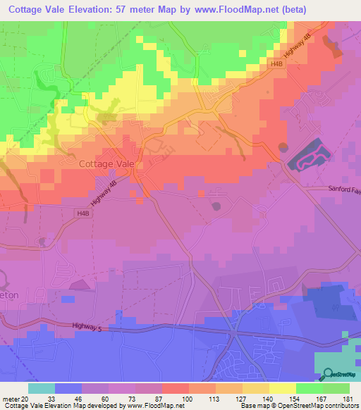 Cottage Vale,Barbados Elevation Map